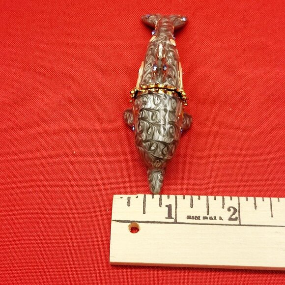 Metal Enamel Dolphin Trinket Box Hinged Rhinestone Accents - Picture 11 of 15